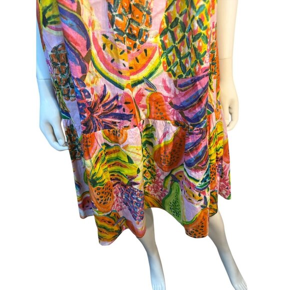 True Destinations Colorful Sleeveless Tropical Fruit Print Dress Size M EUC - Picture 2 of 5